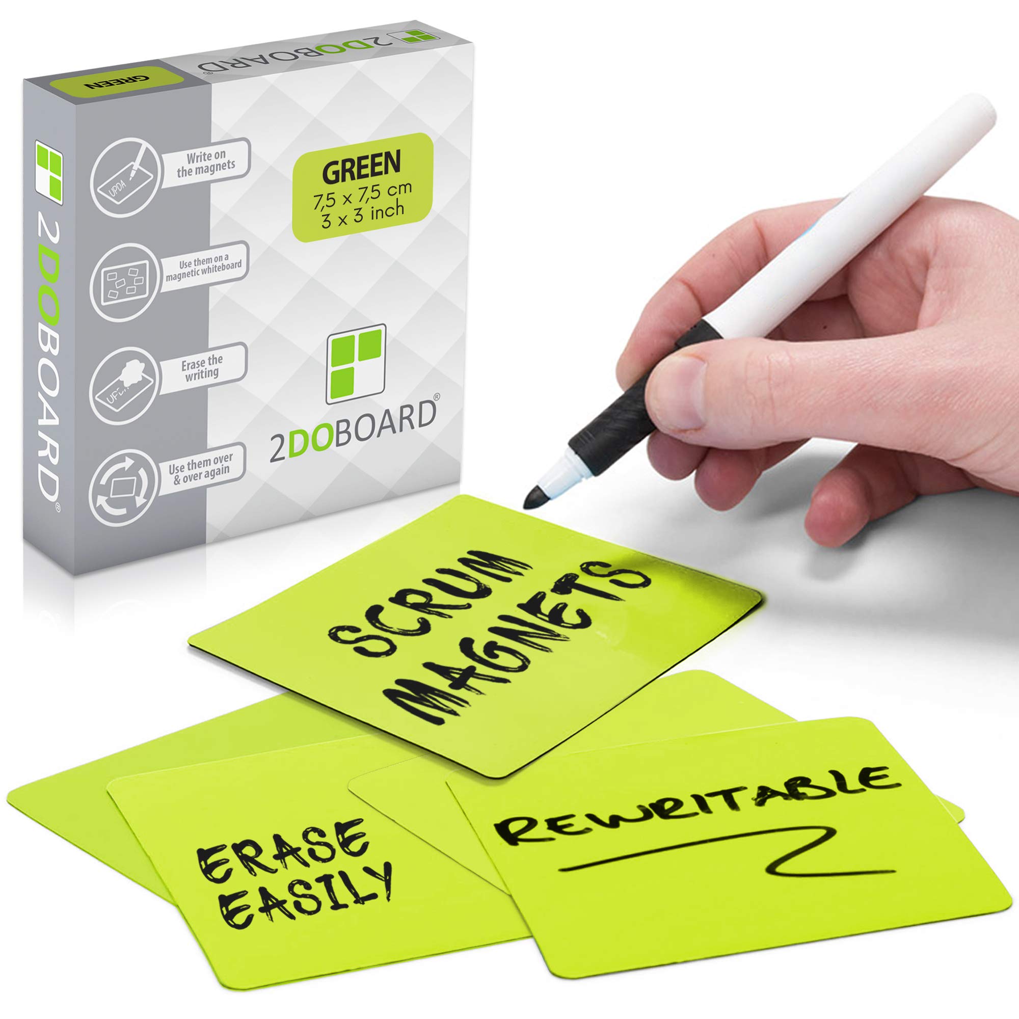 2DOBOARD 25 Magnetic Notes - Magnetic Sticky Notes 3 x 3 in – Fun Dry Erase Whiteboard Magnets for Fridge, Office, Classroom - Easy to Clean & Reuse Stick Notes (Green)