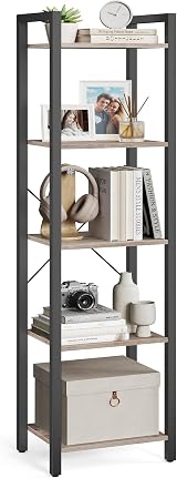 VASAGLE 5-Tier Bookshelf 30x39.6x154 cm Industrial Heather Greige Ink Black