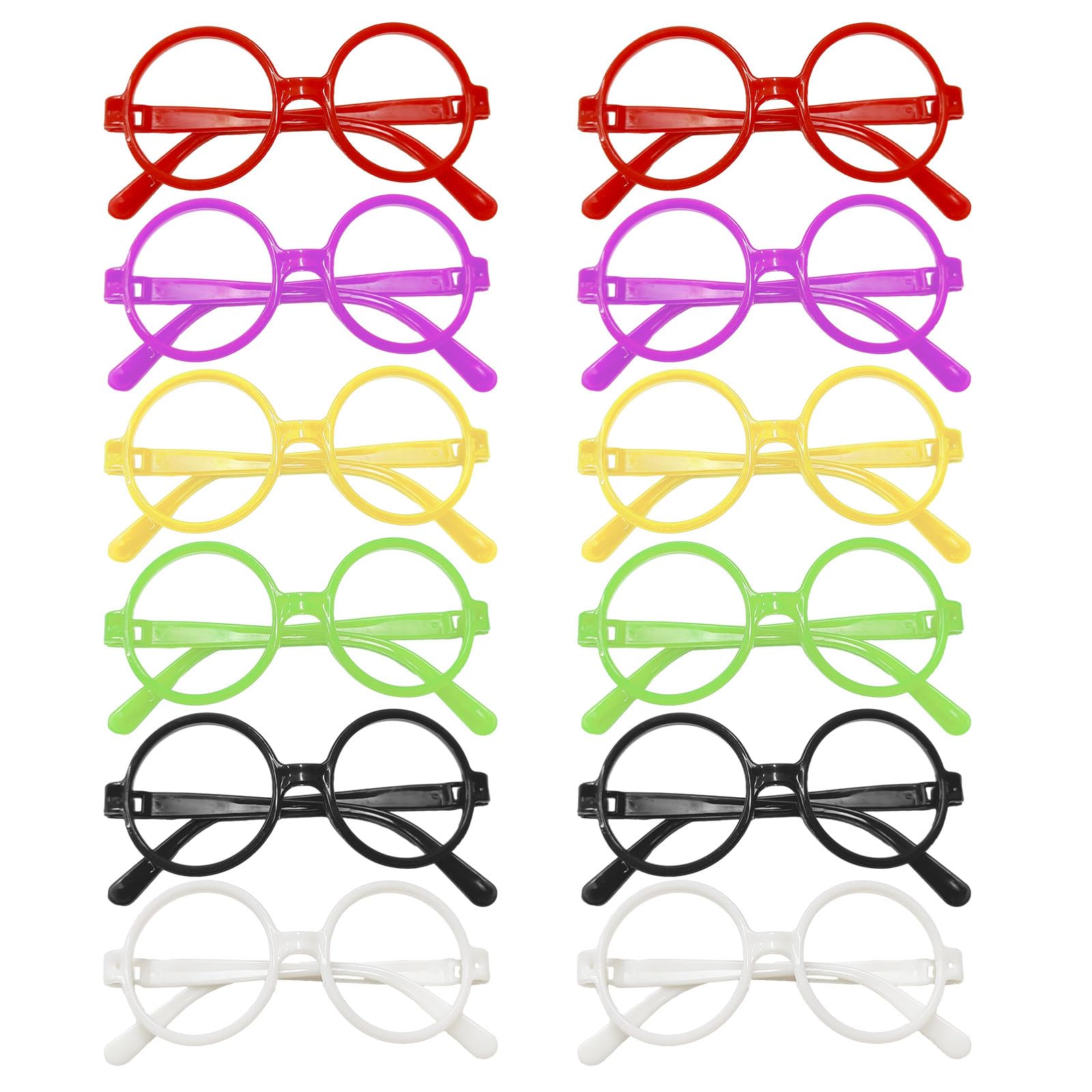 XNIVUIS 12 Pcs Kids Children Plastic Wizard Glasses, No Lenses Glasses Round Glasses Frame Boys Girls, Novelty Fancy Dress Costume for Kids Adult (Colorful)