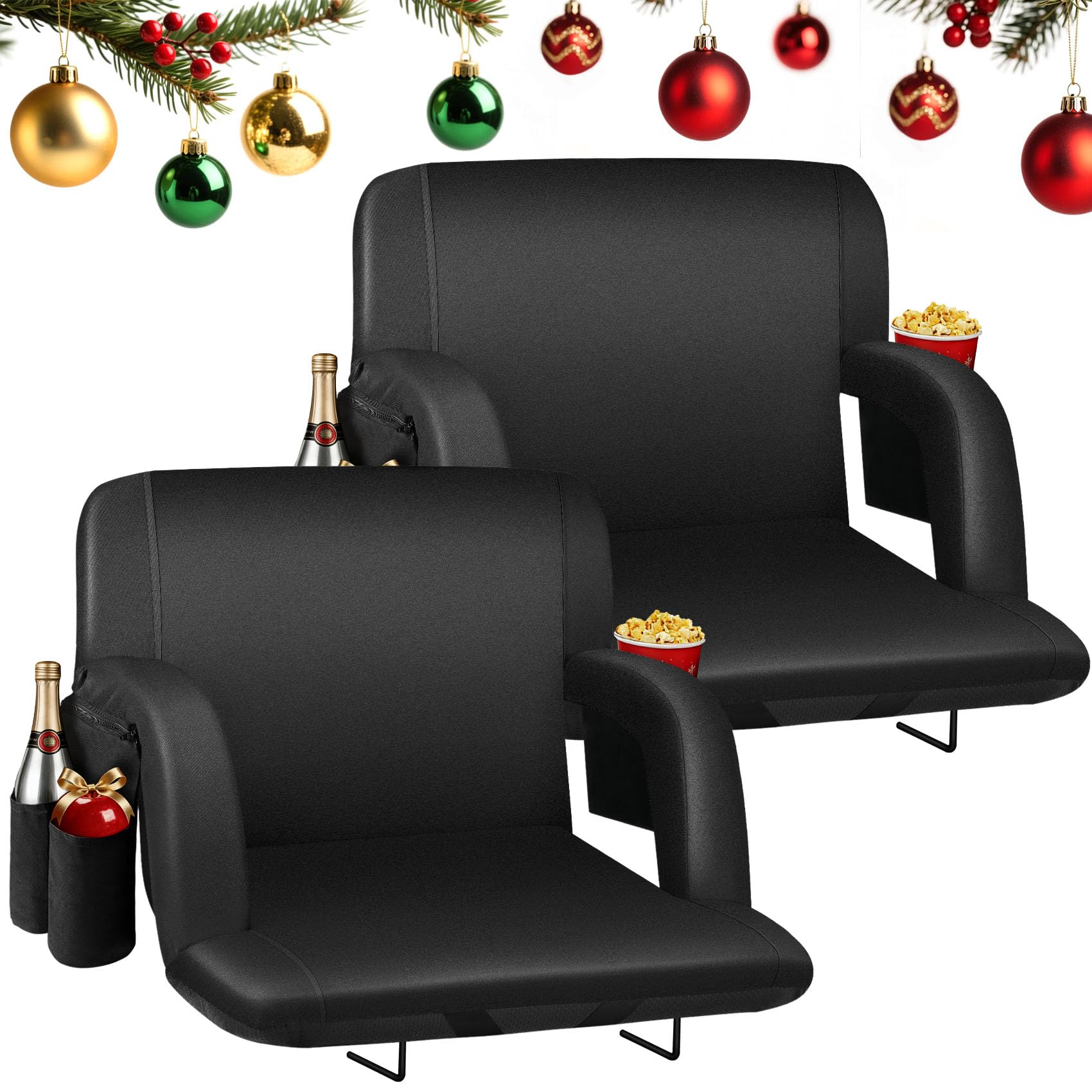 HOPERAN 25″ Stadium Seats for Bleachers with Back Support 2 Pack, Half-fold Portable Bleacher Chairs with Back and Cushion, 600D Waterproof Reclining Extra Wide Bleacher Seat for Outdoor Sports