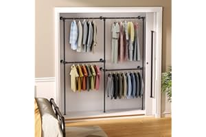 ROOMTEC Industrial Pipe Clothing Racks,Industrial Clothing Rack Wall Mounted,Black Clothes Rack Retail Display Hanging Rod,Closet Clothes Rack for Closet Storage,Laundry Room