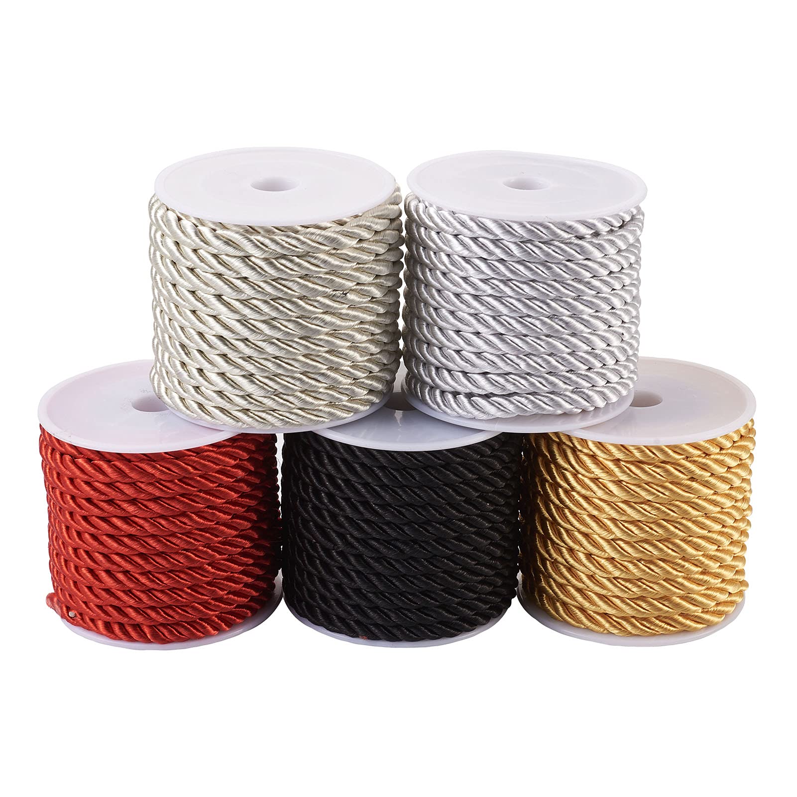 Beadthoven 21Yards 5mm Twisted Cord Trim, Polyester Twisted Cord Rope Thread for Curtain Tieback Gift Bags Rope Handles Home Decors Honor Cord, 4m/roll