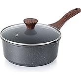 SENSARTE Nonstick Sauce Pan with Double Spout, 3.0 Quarts Swiss Granite Coating Sauce Pot with Lid Medium Kitchen Cooking Pot, Induction Comptable Saucepan, Free of Intentionally Added PFOA