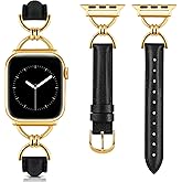 Wearlizer Leather Band Compatible with Apple Watch Bands Women 41/40/38/42/44/45/46/49mm, Dressy Fancy Slim Thin Strap with Designer D-Shape Buckle for iWatch Series 11 10 9 8 7 6 5 4 3 SE/Ultra 3 2 1