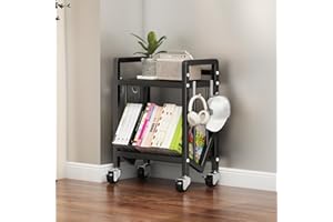 KGOASUHDU Bookshelf Movable Book Cart Multi-Layer Storage Rack Large-Capacity Rolling Cart L-Shaped Carbon Steel Shelf Suitable for Storing Books, Magazines, Newspapers, Shoes