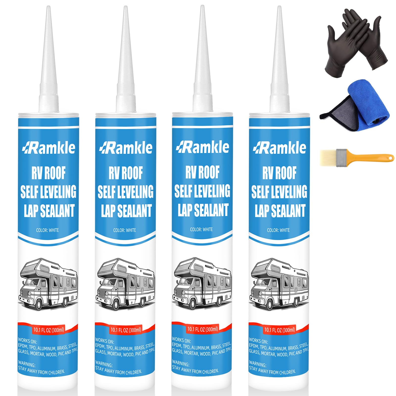 Photo 1 of RV Roof Sealant, Self-Leveling Lap Sealant White, RV Caulking for Roofing, Maintenance, Camper & Trailer Roof Leak Repair, 4 Pack