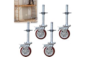 BBTEQEKN Adjustable Leveling Scaffolding Wheels Set,6"-Scaffolding Casters,1-1-1/4" OD Scaffold Screw,Scaffolding Screw Jacks,Scaffold Leveling Jack,Locking Stem Casters with Brake（4 PCS）