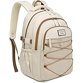 VANKANY Teen Girls Backpack School Bag, 15.6in Laptop Backpack for Women Work Commuter, Aesthetic College Bookbag for Students, Beige