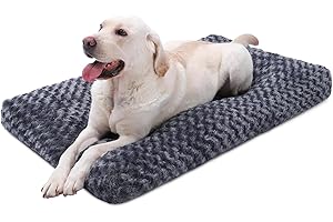 KSIIA Washable Dog Bed Deluxe Plush Dog Crate Beds Comfy Kennel Pad Anti-Slip Pet Sleeping Mat for Large, Jumbo, Medium, Small Dogs Breeds, 53" x 36", Dark Grey