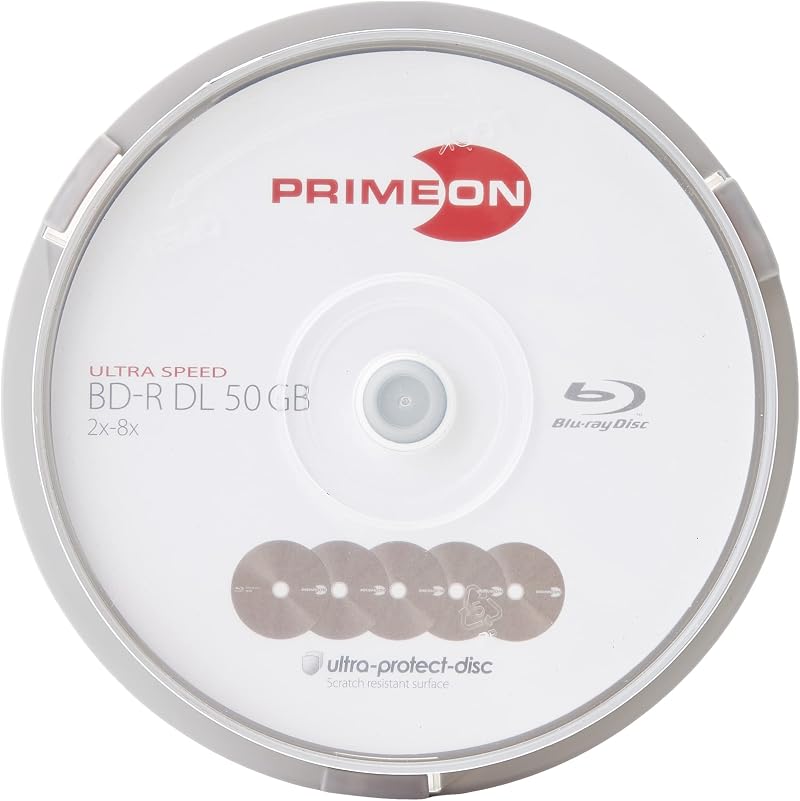 Primeon BD-R DL 50GB 8x Blu-ray Disc Cakebox 10 Pack Ultra Protect Surface