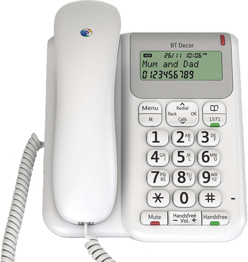 BT Décor 2200 Corded Landline Phone with 50 Name/Number Phonebook 3-Line Display