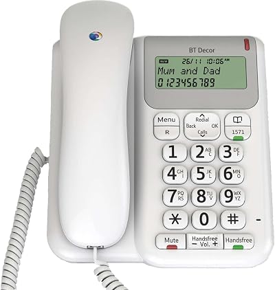 BT Décor 2200 Corded Landline Phone with 50 Name/Number Phonebook 3-Line Display