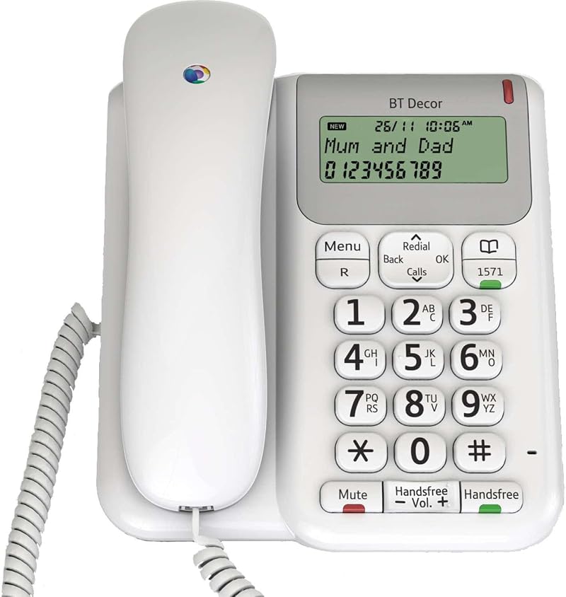 BT Décor 2200 Corded Landline Phone with 50 Name/Number Phonebook 3-Line Display
