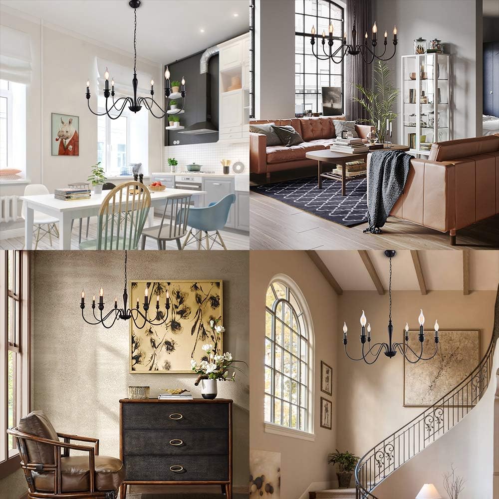 KOSTOMO 8-Light Farmhouse Chandeliers for Dining Room Kitchen Island Ceiling Hanging Fixture 8 Arms Adjustable height 60w E12 Bulb Industrial Rust Black Pendant Lighting: Home Improvement