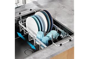 GSlife Small Sink Dish Drying Rack - Stainless Steel Capacity Extendable Narrow Dish Drainer for RV Sink Apartment Kitchen, 3