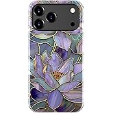 DorisMax for iPhone 17 Pro Case - Wireless Charging Compatible - Dual-Layer Hard Shell + Silicone Cover - Shockproof Protective Phone Case with Stylish Designs for Women - Abstract Lotus