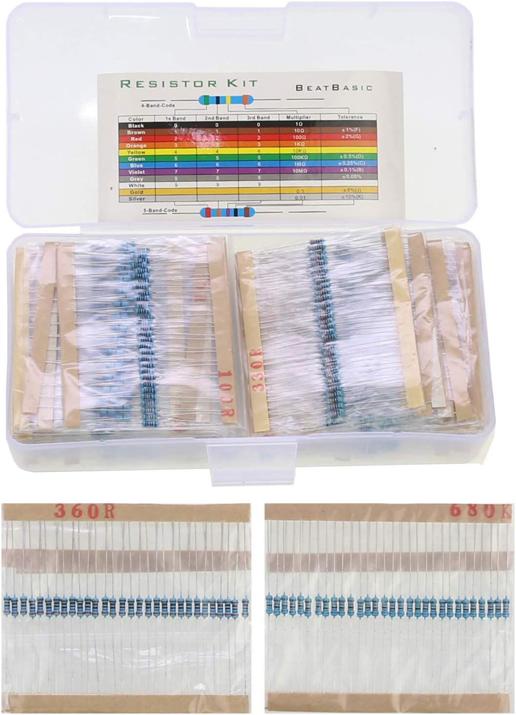 Vranky 30 Values 1% Resistor Kit Assortment, 0 Ohm-1M Ohm 1/4W Metal Film Resistors for DIY and Experiments(Pack of 900)
