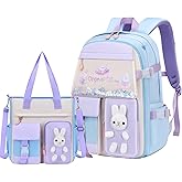LANSHIYA Bunny Backpack for Girls Cute Kids Bookbag for Elementary School Kawaii Preschool Outdoor Daypack 2Pcs Blue