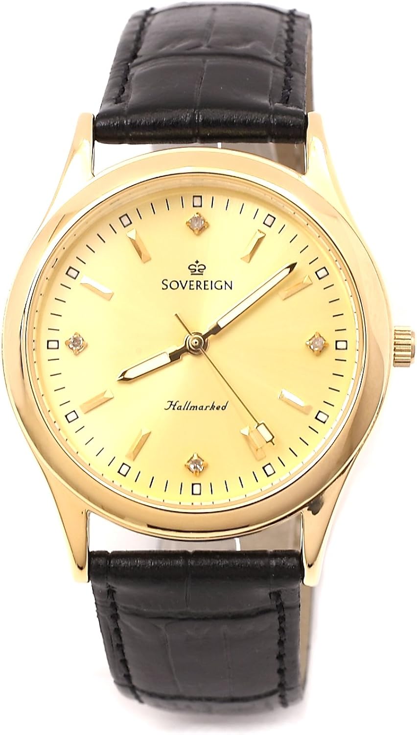 Sovereign Sterling Silver Gold Plated 0.04pts Diamond Gents Black