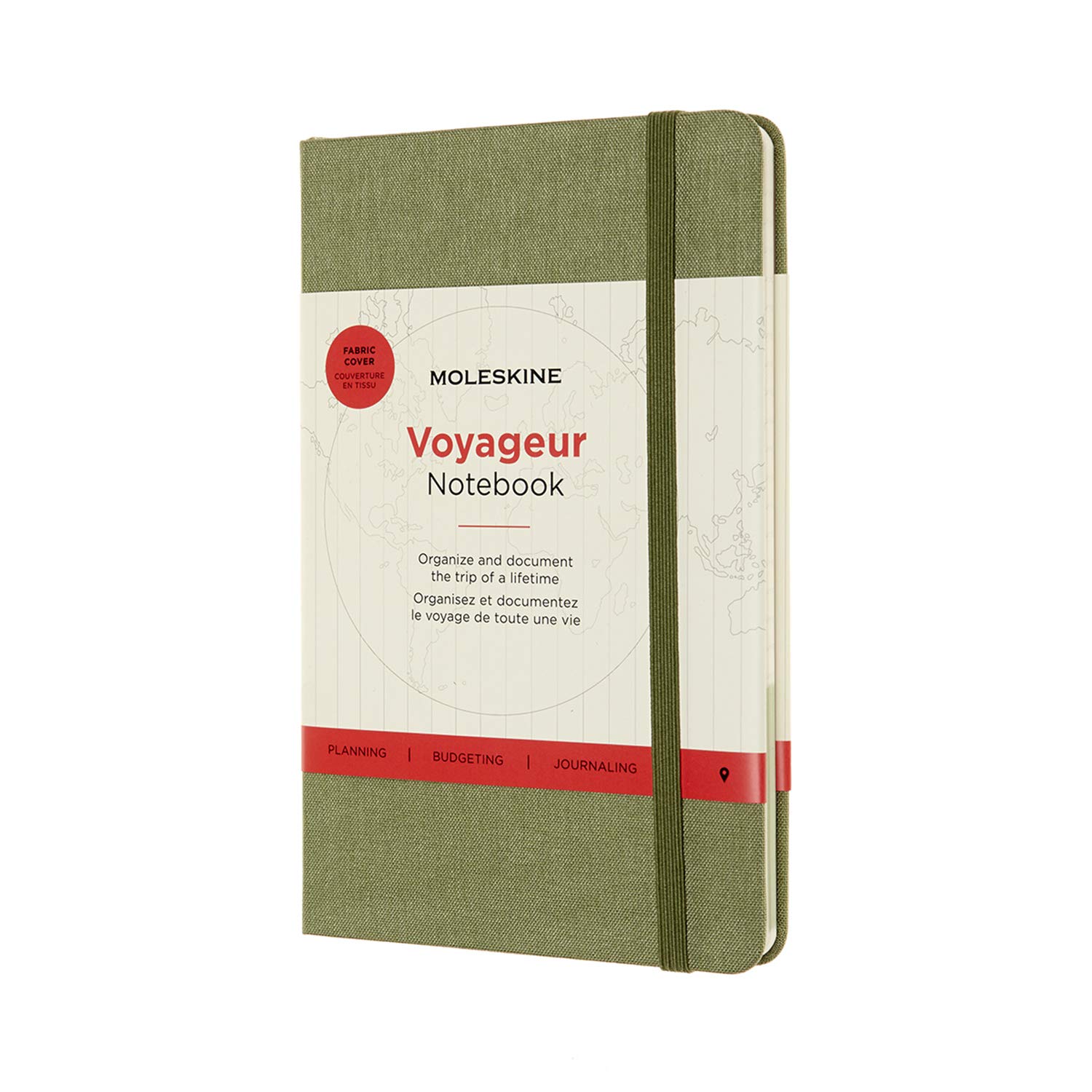 Moleskine Medium Size 11.5 x 18 cm Voyageur Notebook, Travel Diary, Notebook for Organising Journeys, Travel Planner with Fabric Hard Cover, Colour Elm Green, 208 Pages