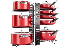 MUDEELA Pots and Pans Organizer Rack under Cabinet, 8-Tier Kitchen Organizers and Storage Pot Racks, Adjustable Pot Organizers inside Cabinet with 3 DIY Methods