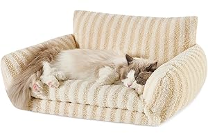 Hollypet Cat Bed Fluffy Plush Mutifuctional Double-Layer Soft Pet Couch Orthopedic Sofa Nest Beds for Small Cats and Dogs, Beige (25x20x13 inch)