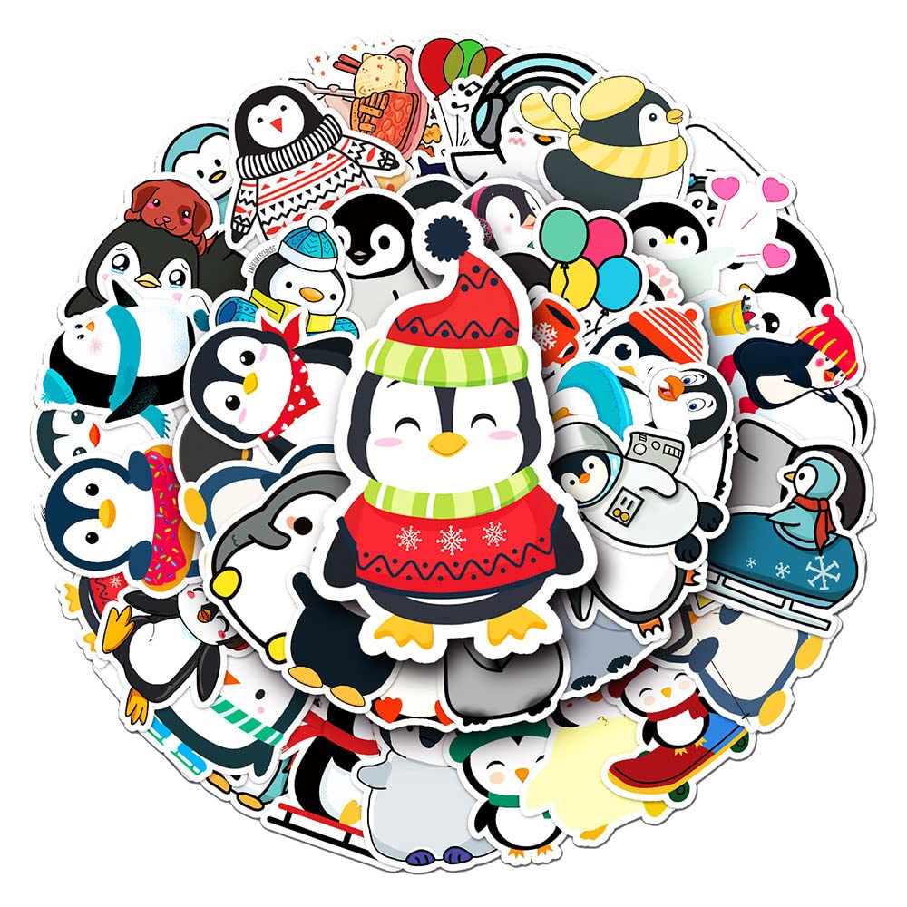 Cartoon Penguin Vinyl Stickers, 50 PCS Waterproof Animal Decals for Laptops, Scrapbooking, Notebooks, Water Bottles, Suitcases, Phones & DIY Decor