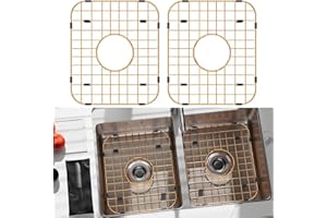 KIKIBRO Sink Protectors for Kitchen Sink, Universal Double Bowl Sink Bottom Grid, Golden Stainless Steel, Centered Drain, 11.6" x 13.7", 2 Pack