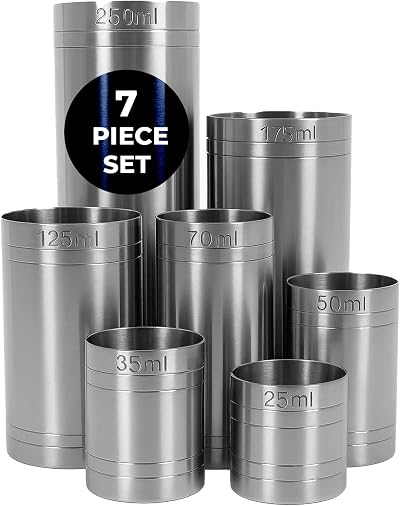 Chabrias Ltd 7 Pack Stainless Steel Thimble Measures 25 35 50 70 125 175 250ml