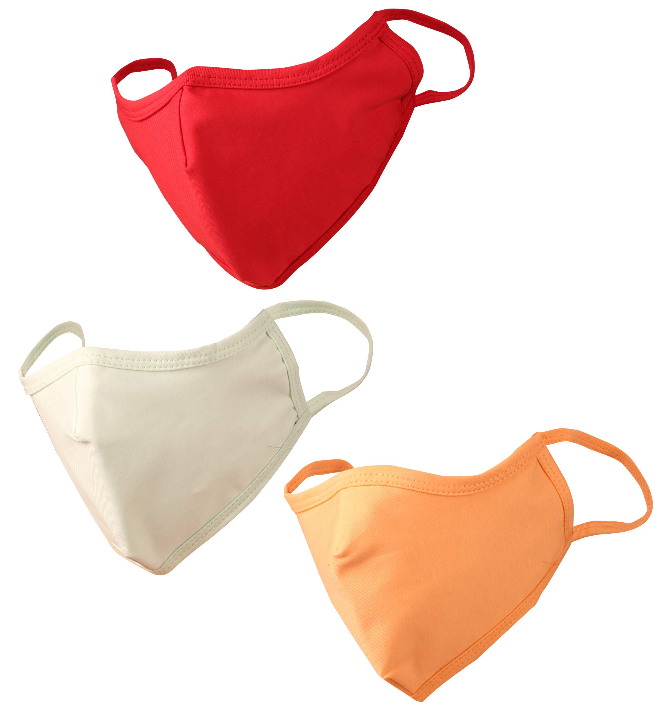 Touchstone Soft Cotton knitted Face Mask - medium size comfortable Washable double layer. (Pack of 3). Red Green Peach