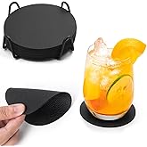 Chitomars Drink Coasters With Holder - Faux Leather Set of 12, Dual Sided for Coffee Tabletop Protection, Non-Slip Washable Cups (Black)