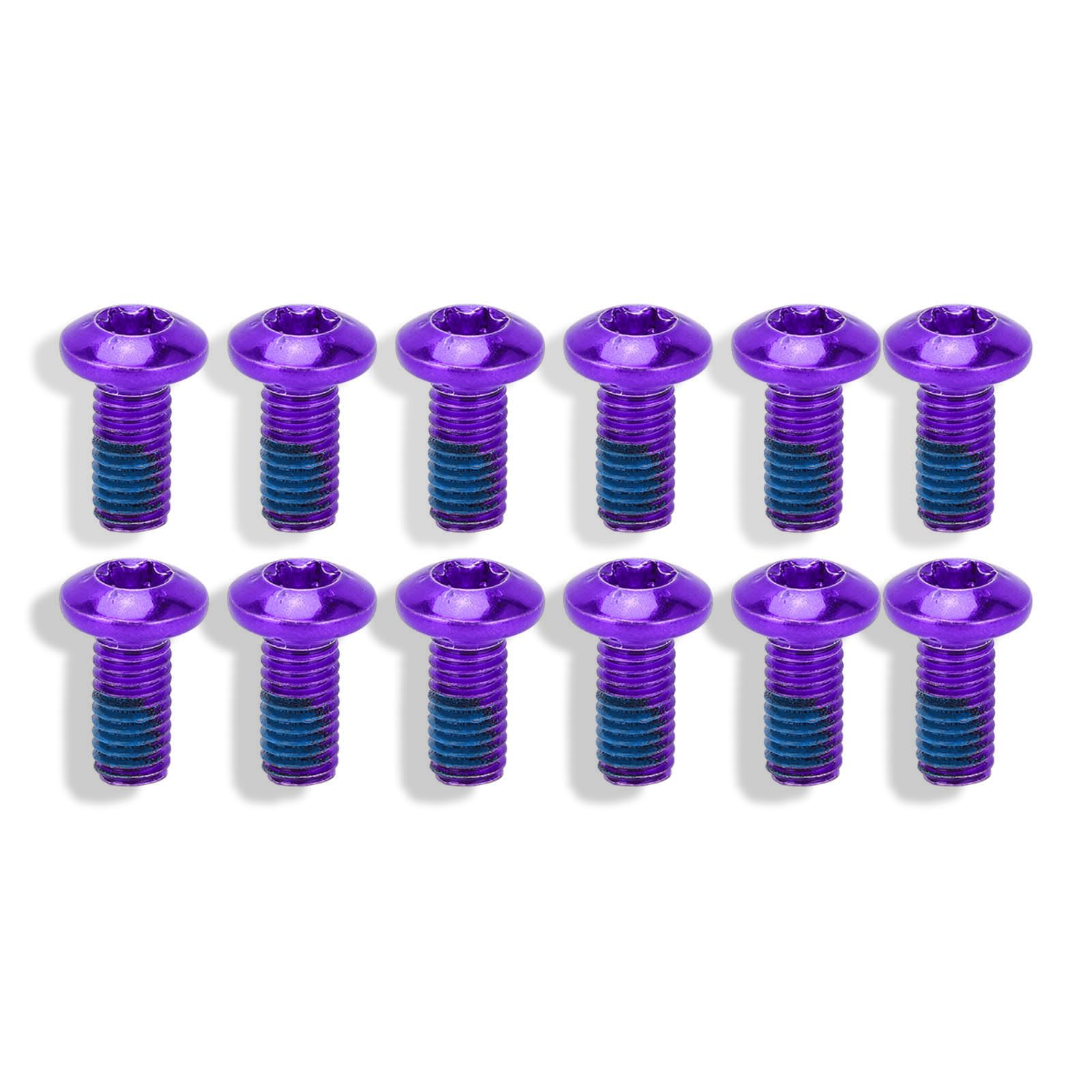HERCHR 12Pcs Bike Disc Brake Rotor Bolts, Alloy Steel M5 Mountain Bike Disc Brake Caliper Rotor Bolts Screws Bicycle Stem Fixed Screws for MTB, Road Mountain Bikes Riding Spare Parts (Purple)