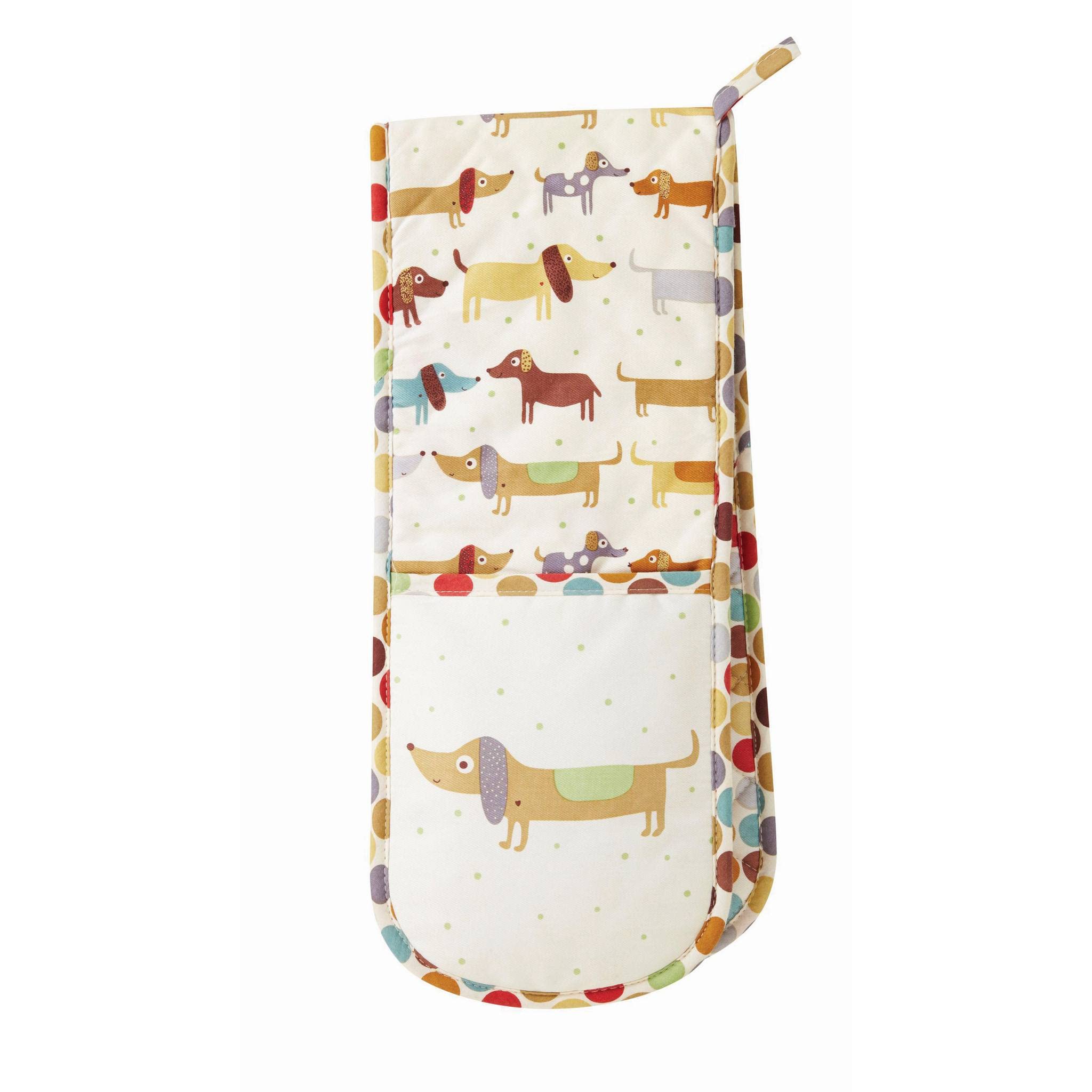 Ulster Weavers Hot Dog Cotton Double Oven Gloves - With Fun, Retro Sausage Dog Hand Drawn Design - 100% Cotton, Double Oven Mitts - Cooking Gifts for Bakers & Chefs - Homeware & Kitchenware Range
