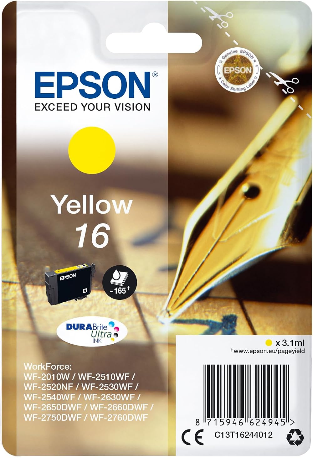Epson 16 Yellow DURABrite Ultra Ink Pen Correction Fluid Eraser T1624 10pk