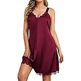 HBZDQB Women's Nightgown Sexy Satin Lace Sleepwear V-neck Chemise Full Slip Nightshirt Wide Strap Lingerie