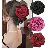 3Pcs Rose Flower Hair Claw Clip Large Hawaiian Flowers Hair Clips Cute Rose Floral Claws Clips Flower Updo Hair Clips French Hairpins Barrettes Non Slip Strong Hold for Women Autumn Winter Decoration