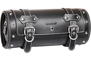 QJBOMTO Motorcycle PVC Leather Tool Bag -Universal Fork Bag, Motorcycle Roll Bag Saddlebags Handlebar Bag Sissy Bar Storage Tool Bag With 2 Straps(black1)