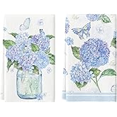 Artoid Mode Hydrangea Vase Butterfly Spring Kitchen Towels Dish Towels, 18x26 Inch Summer Flowers Holiday Decoration Hand Towels Set of 2