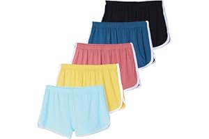 Real Essentials 5 Pack: Girls' Dry-Fit Athletic Dolphin Shorts for Youth Kids Teens Running Gym Sports (Ages 4-16)