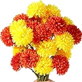 Daifunli 24 Pcs Marigold Flowers Bulk Halloween Chrysanthemum Ball Bouquets for Day of Dead 2.76" Artificial Flowers for Diwali Indian Decor DIY Wreath Garland (Orange,Yellow)