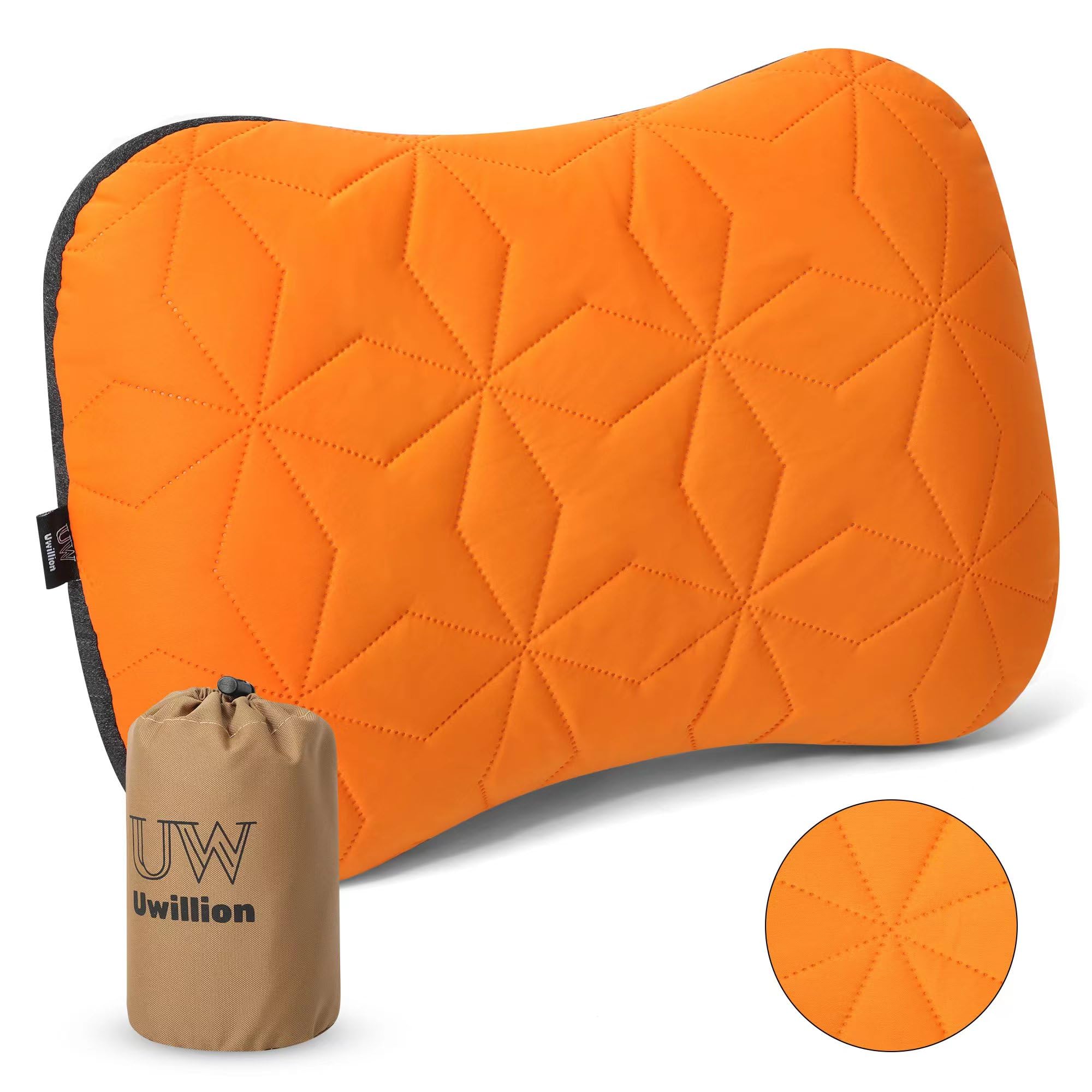 Photo 1 of UWILLION Camping Pillow with Removable Cover - Ultralight Inflatable Pillow for Camping Lightweight, Ergonomic and Washable for Camping, Hiking, and Travel Orange