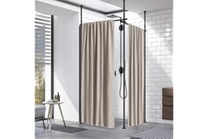 HOSKO Double Curtain Divider Stand - 48 to 144 inches Expandable Curtain Rod Room Divider， Damage Free Freestanding Vertical Tension Stand, Black