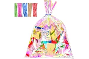 Cherodada Cellophane Treat Bags, 8x11 Inch Iridescent Holographic Pretzel Bags With Twist Ties, Chocolate, Cookies (Pack of 100)