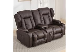 SAMERY RV Loveseat Recliner Sofa for Home Theater - Ergonomic Reclining Love Seats, Cup Holders, Storage, Lumbar Support - Manual Recliner Chair for Living Room RV Home Theater (Brown, 65.5")