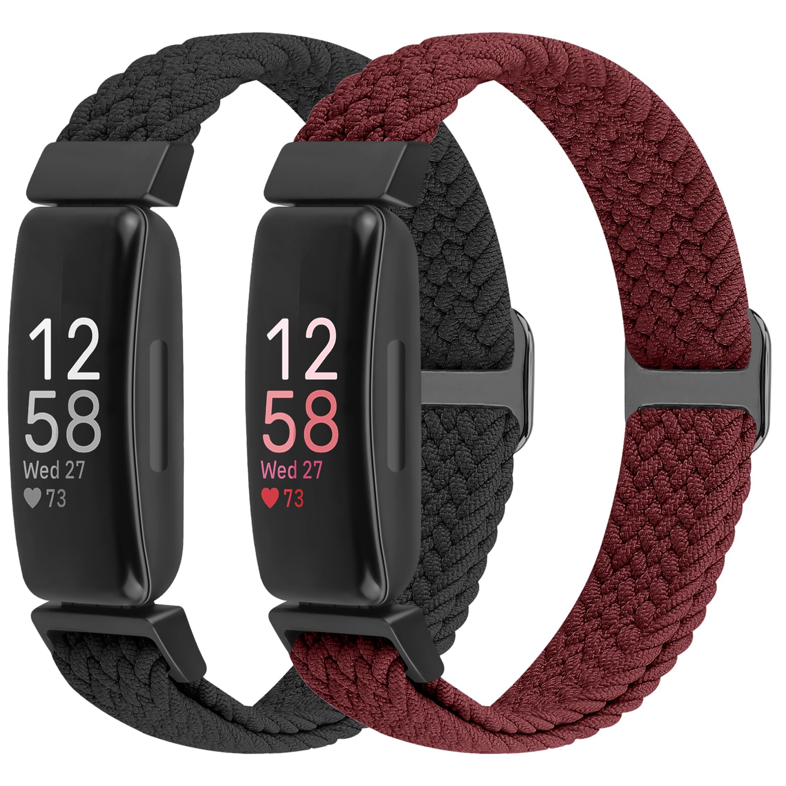 BTTNG 2 Pack Elastic Braided Straps Compatible with Fitbit Inspire 3/ Inspire 2/Inspire/Inspire HR/Ace 3/Ace 2 Women Men Kids, Adjustable Stretchy Wristbands Loop Sports Replacement Band