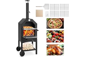 U-MAX Outdoor Pizza Oven Wood Fire with Waterproof Cover, Freestanding, Steel Pizza Grill, Pizza Maker Camping Cooker with Pizza Stone