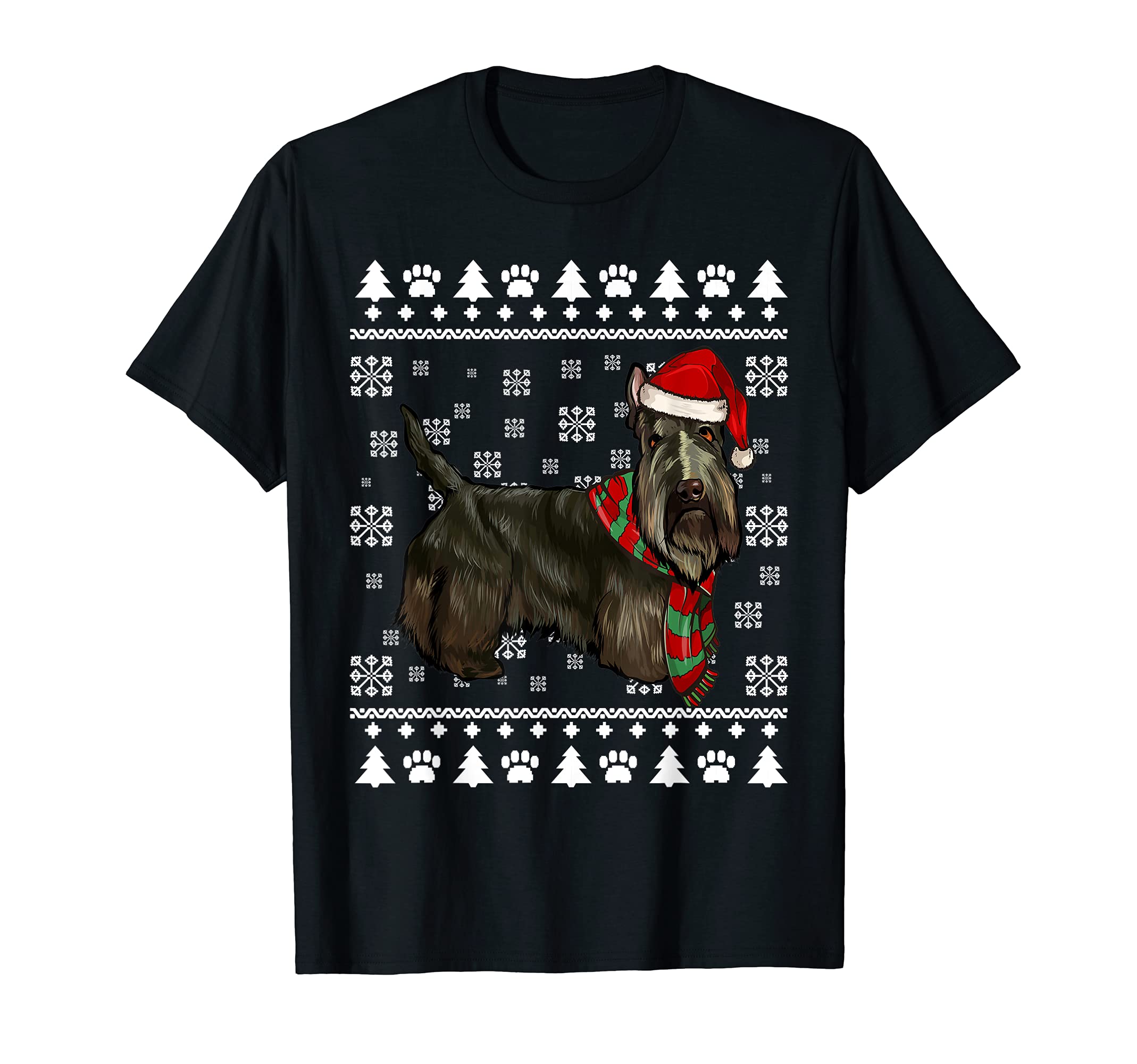 Scottish Terrier Dog Santa Hat Xmas Ugly Christmas T-Shirt
