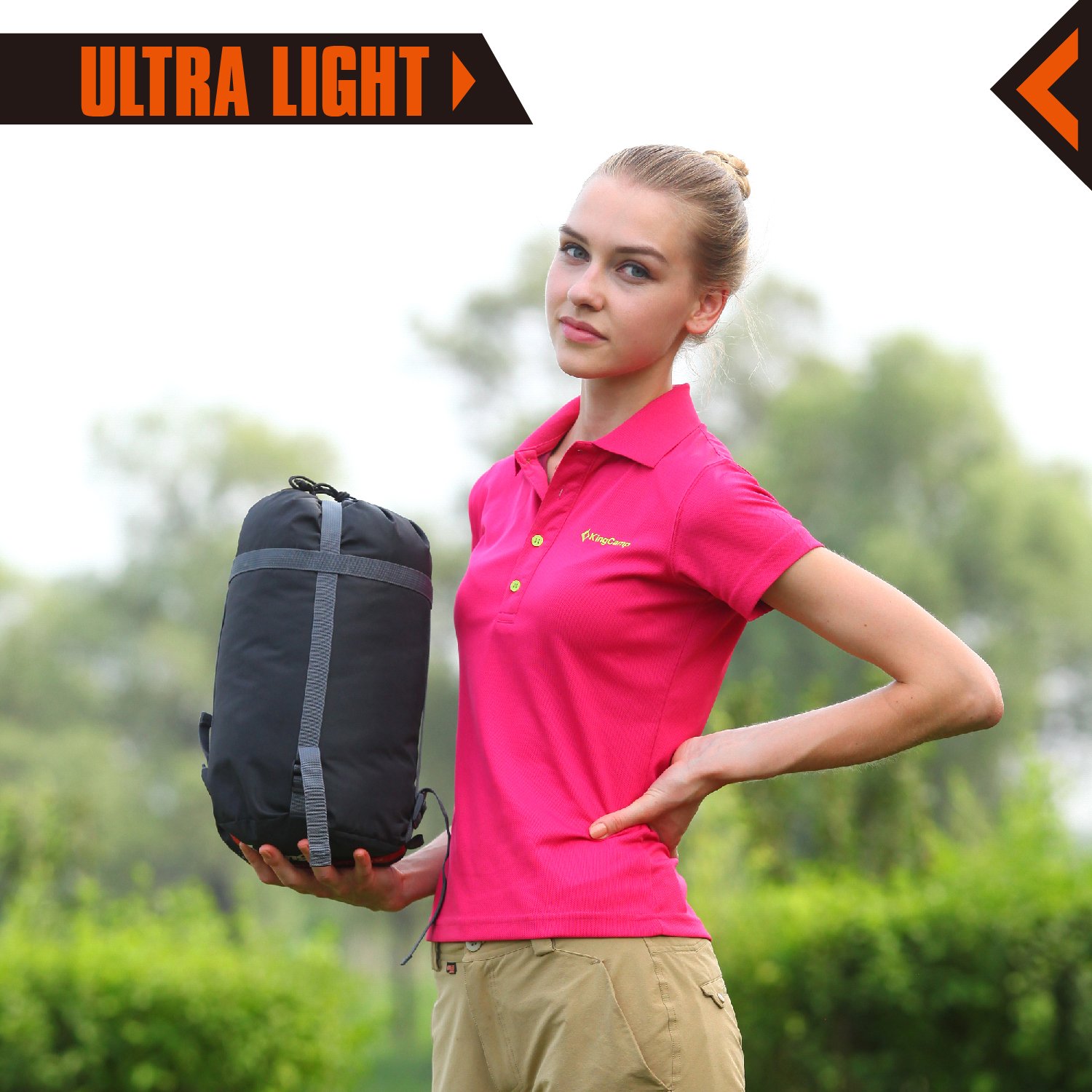 KingCamp Ultralight Mummy -10 Degree C / 14℉ Down Adult Sleeping Bag with Compression Sack Orange