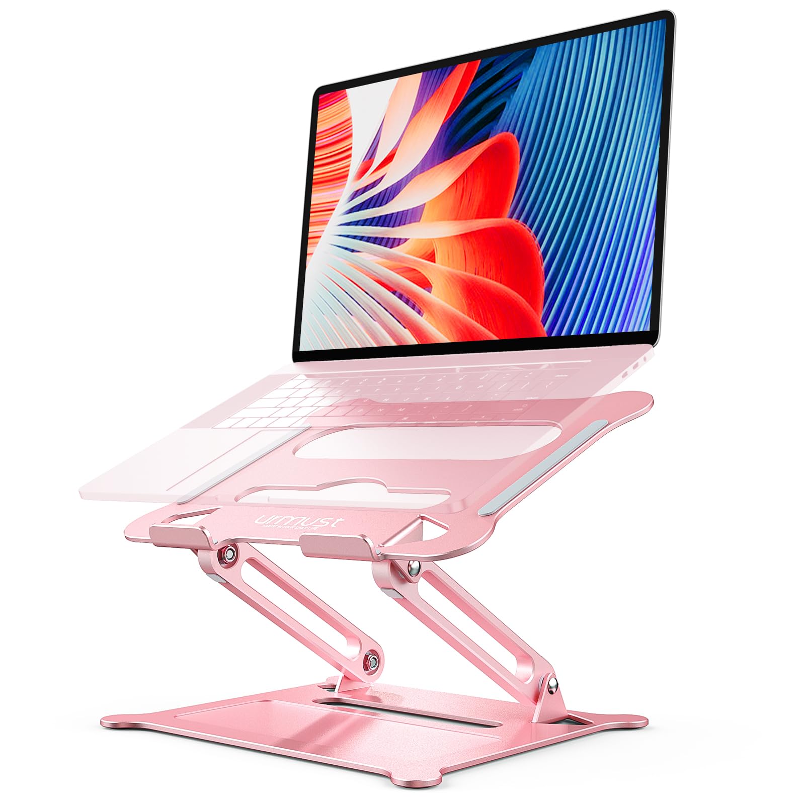 urmust Laptop Notebook Stand Holder, Ergonomic Adjustable Laptop Stand Riser Portable with Heat-Vent Compatible with MacBook Air Pro, Dell, HP, Lenovo Light Weight Aluminum Up to 15.6" (Rose Gold)