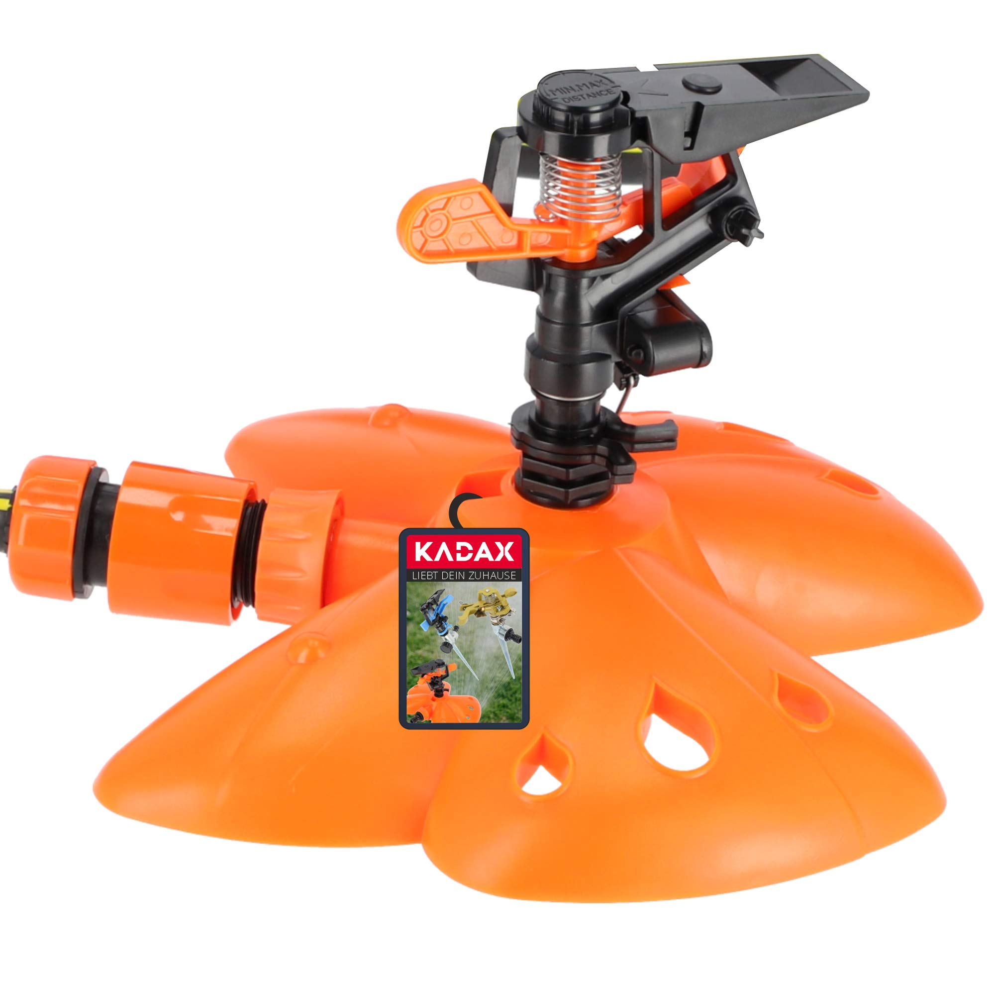 KADAX Oscillation Sprinkler with Aluminium Pipe, Up to 288 m2, Plastic ABS Garden Sprinkler with Base, Four Modes Lawn Sprinkler (22 x 14.5 cm)